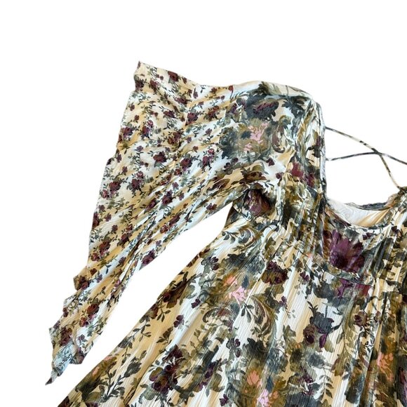 Free People Heart of Gold Floral Print Mini Dress Butterfly Sleeves Size Small - Picture 11 of 14